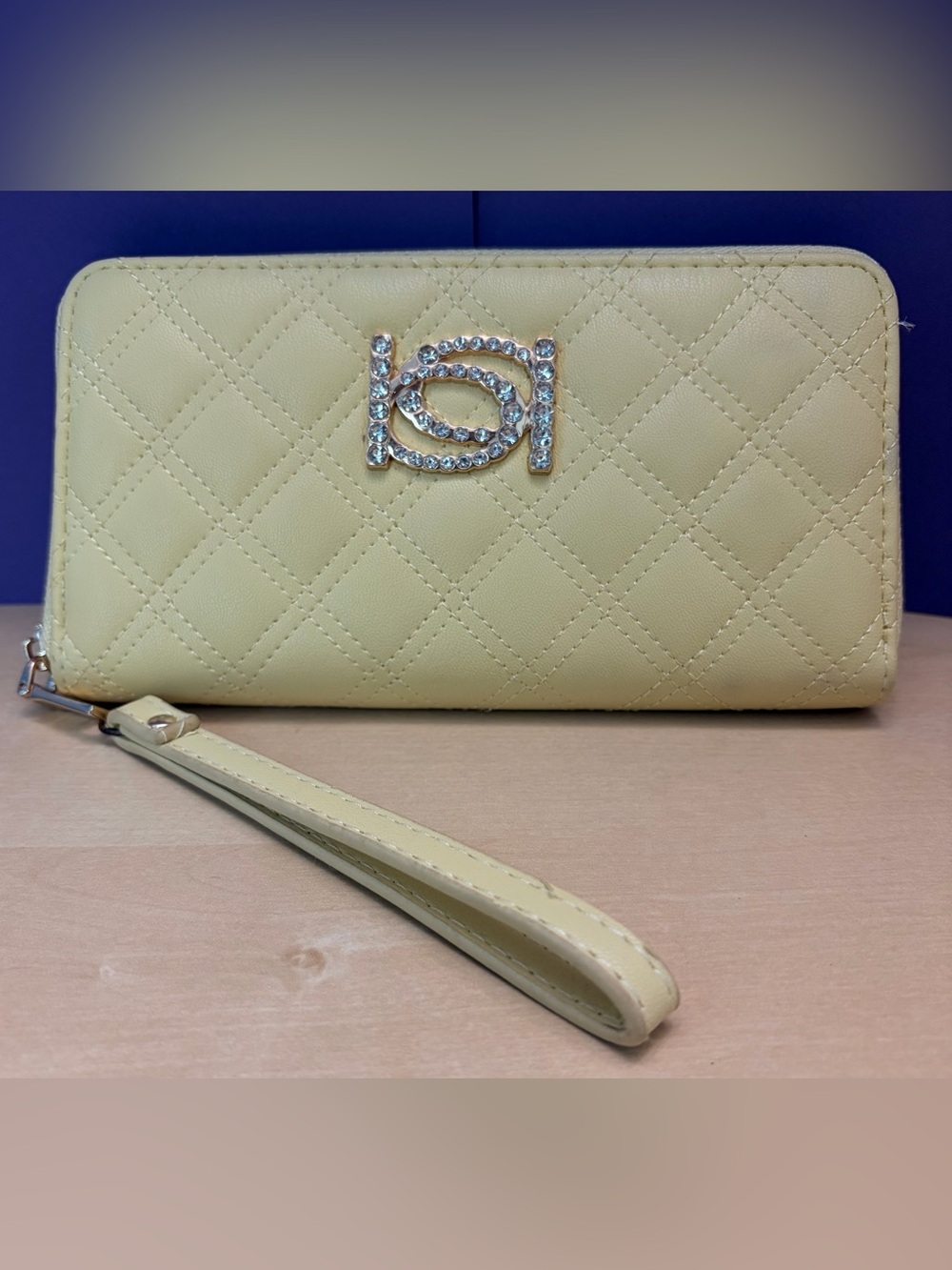 BEBE Yellow Quilted Wristlet Wallet with Gold Accents